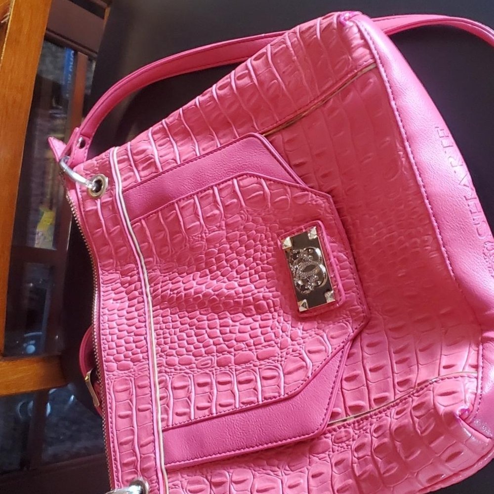 Pink Crocodile Embossed Shoulder Bag